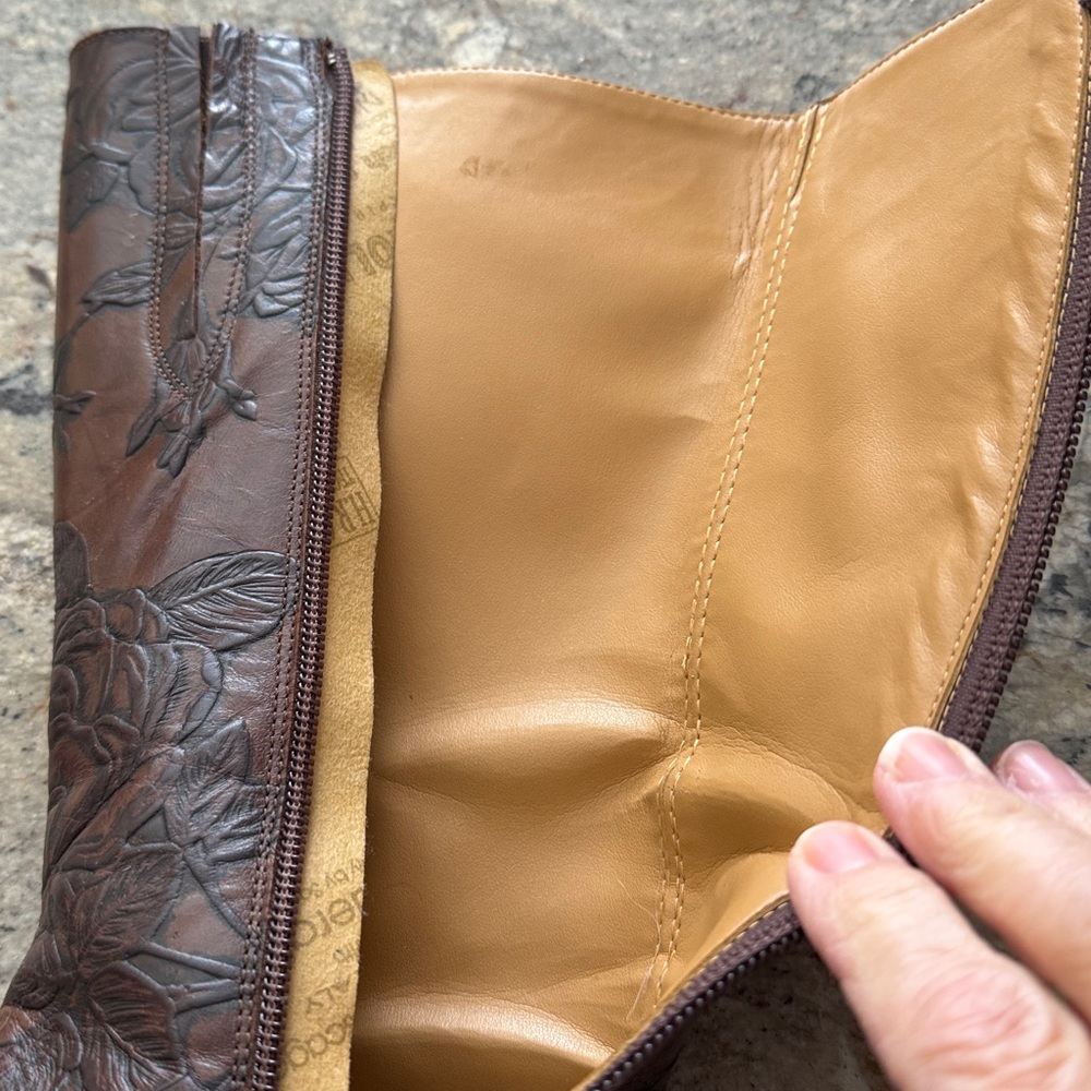 Brown Floral Embossed Women's Boots made in Italy. - Picture 3 of 4